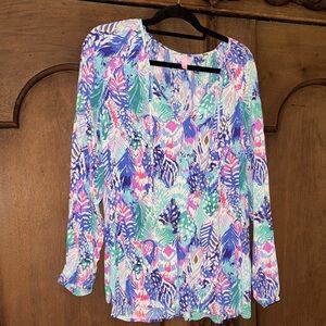 Lilly Pulitzer Multicolor Leaf Print Blouse XL
